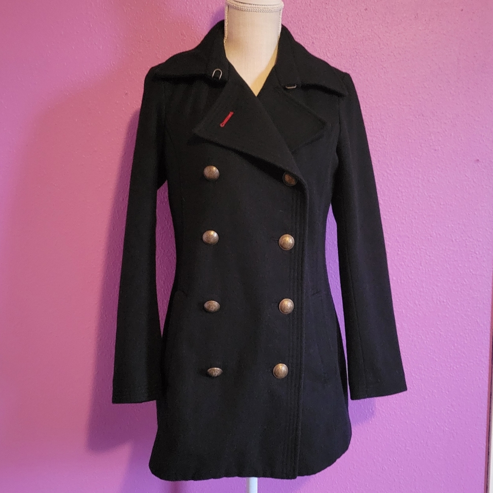 Tommy Hilfiger Women's Double Breasted Black Wool Pea Coat - Size Small
